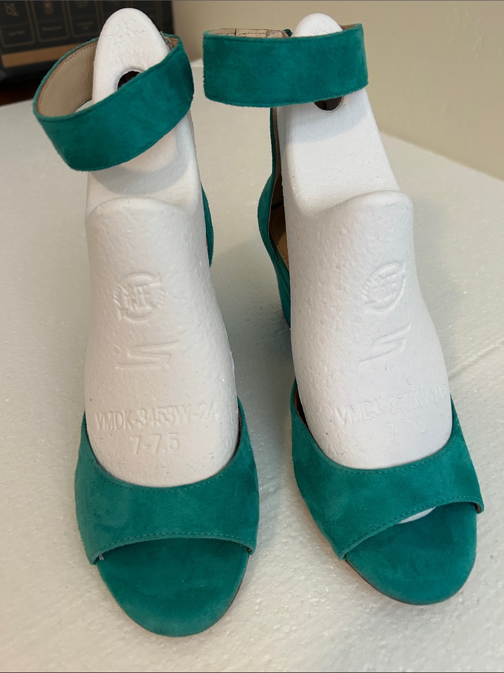Botkier Teal Suede Open-Toe Ankle-Strap Heels